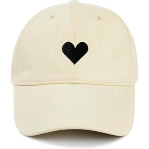 Unisex Beige Black Heart 100% Cotton Adjustable Size Classic Travel Baseball Cap
